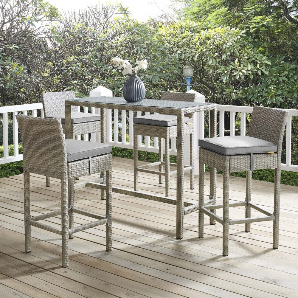 Conduit Bar Stool Outdoor Patio Wicker Rattan Set of 4, Light Gray Gray