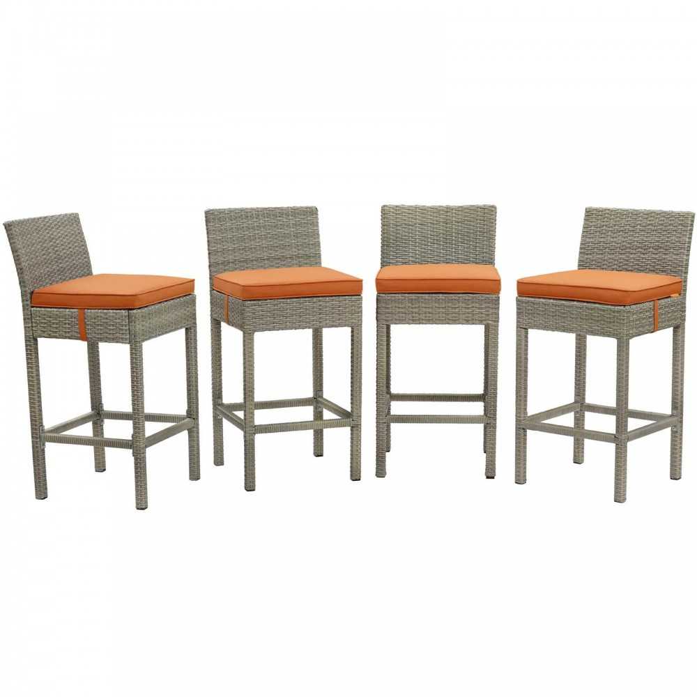 Conduit Bar Stool Outdoor Patio Wicker Rattan Set of 4, Light Gray Orange