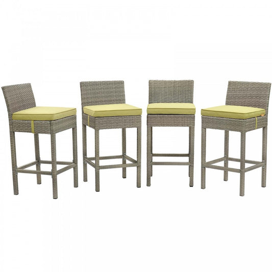 Conduit Bar Stool Outdoor Patio Wicker Rattan Set of 4, Light Gray Peridot