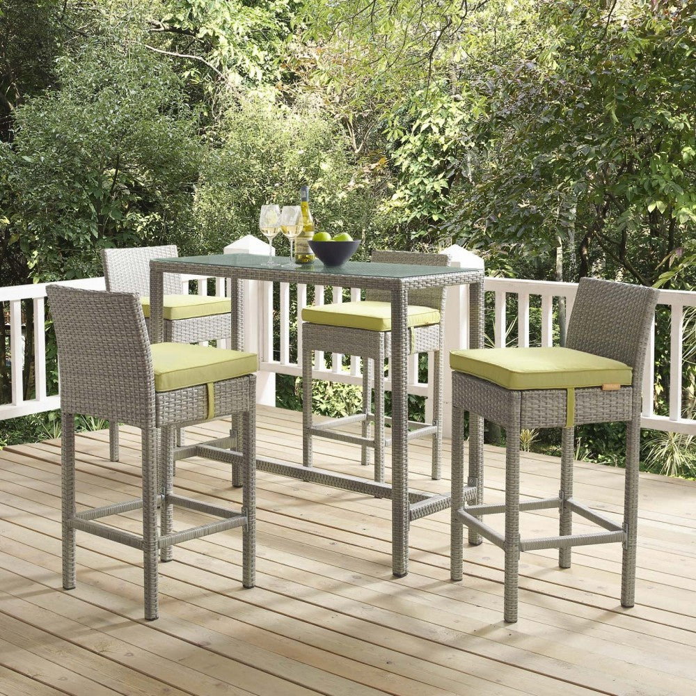 Conduit Bar Stool Outdoor Patio Wicker Rattan Set of 4, Light Gray Peridot
