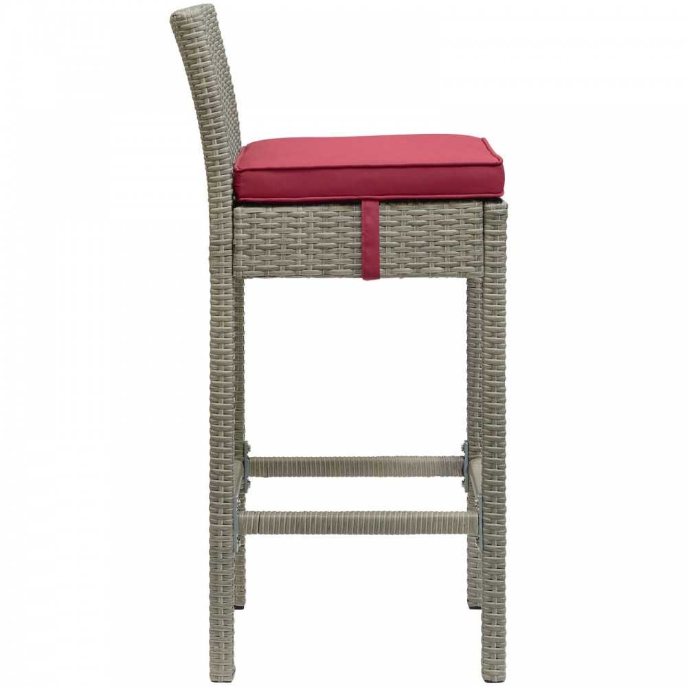Conduit Bar Stool Outdoor Patio Wicker Rattan Set of 4, Light Gray Red