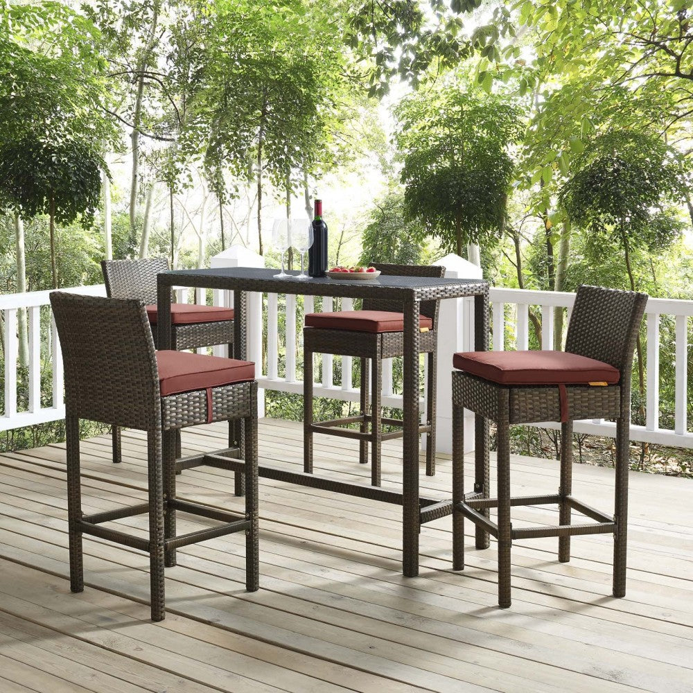 Conduit Bar Stool Outdoor Patio Wicker Rattan Set of 4, Brown Currant