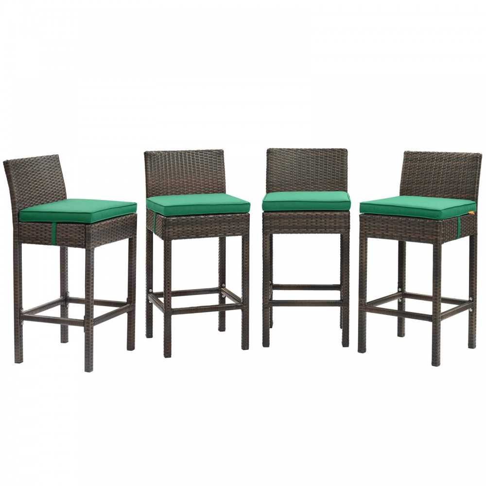 Conduit Bar Stool Outdoor Patio Wicker Rattan Set of 4, Brown Green