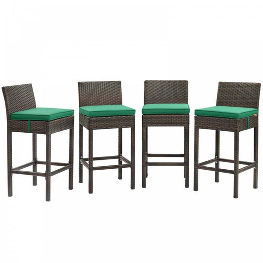 Conduit Bar Stool Outdoor Patio Wicker Rattan Set of 4, Brown Green