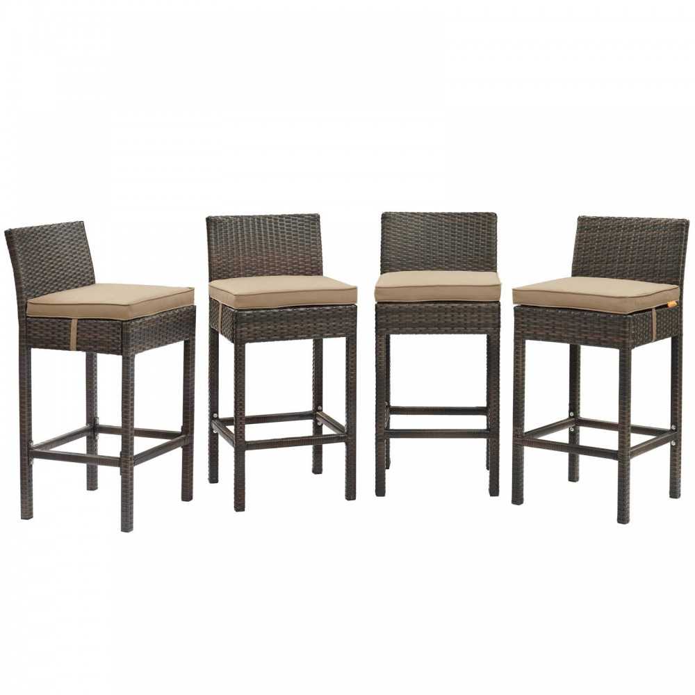 Conduit Bar Stool Outdoor Patio Wicker Rattan Set of 4, Brown Mocha