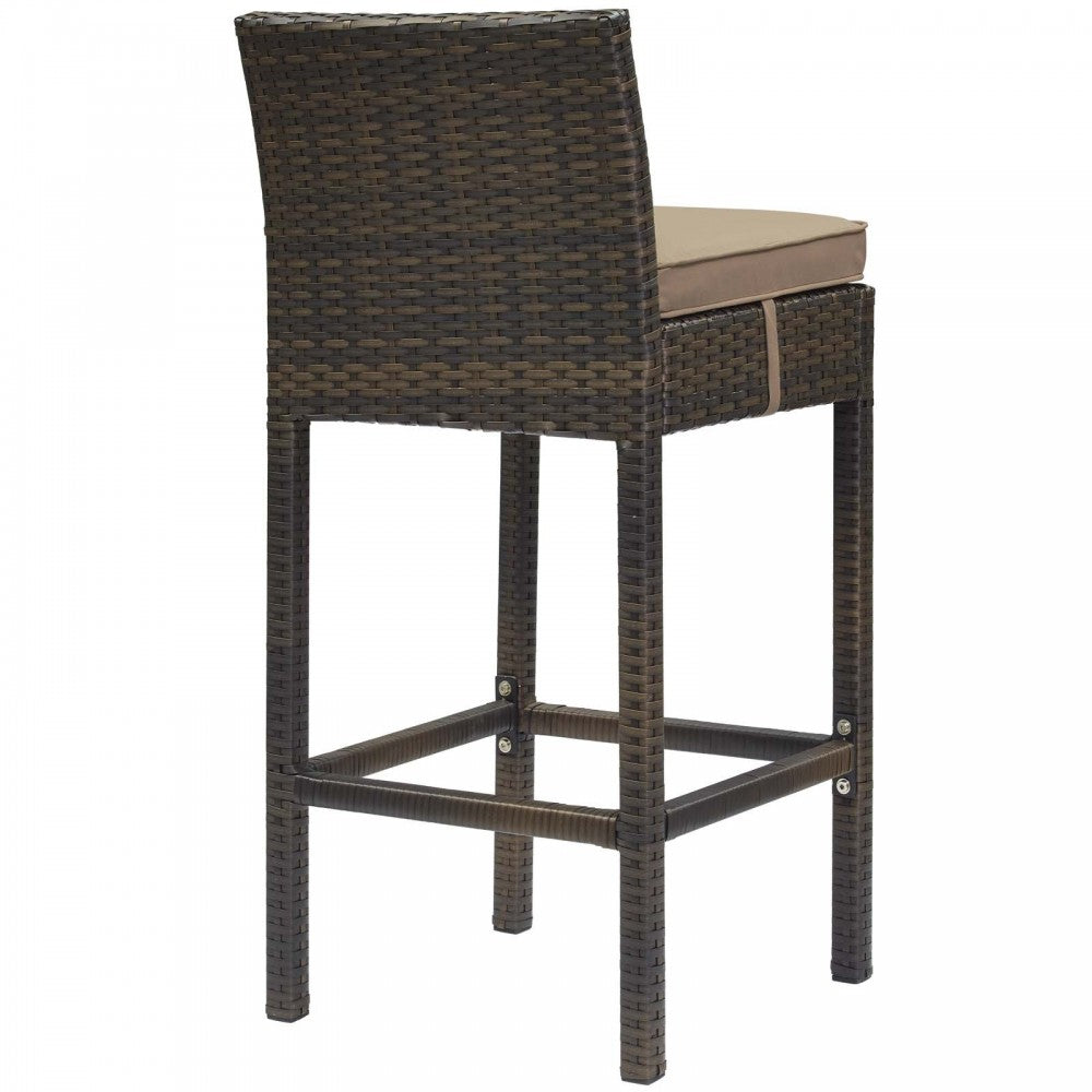 Conduit Bar Stool Outdoor Patio Wicker Rattan Set of 4, Brown Mocha