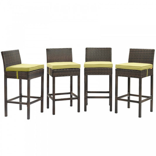 Conduit Bar Stool Outdoor Patio Wicker Rattan Set of 4, Brown Peridot