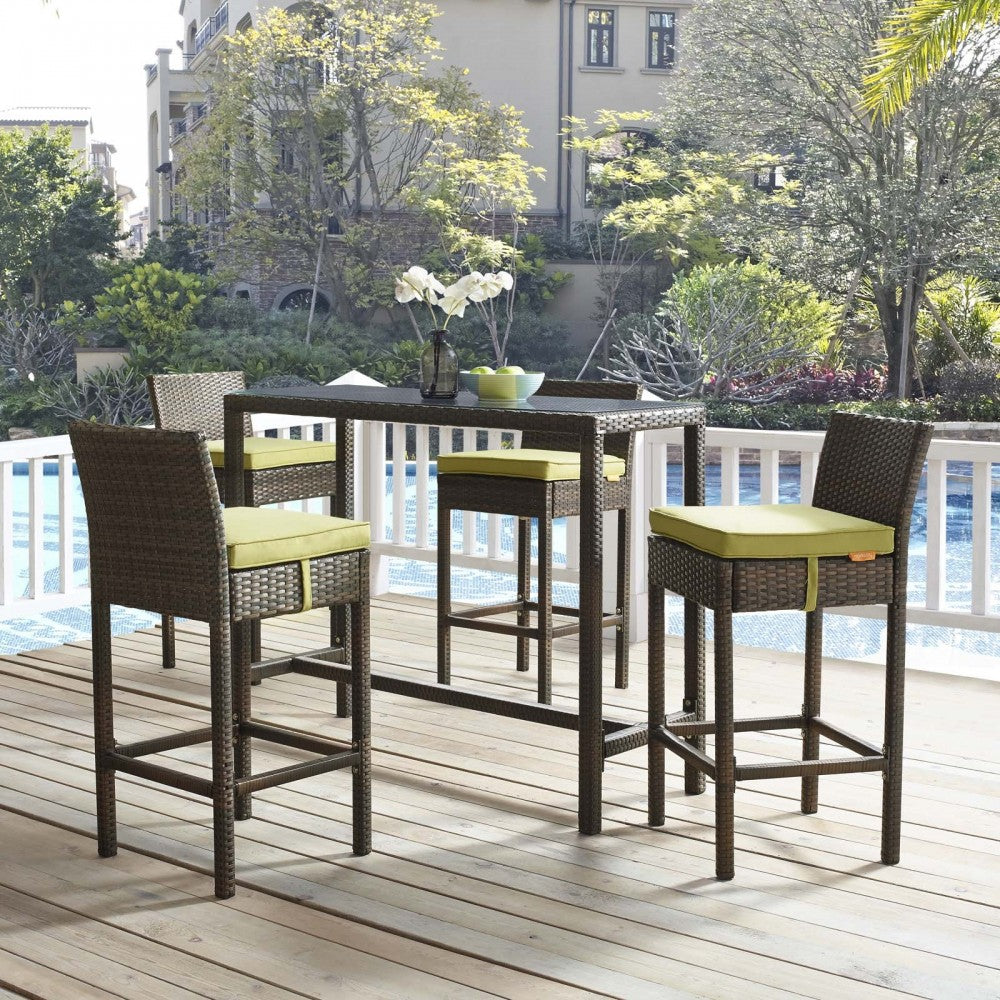 Conduit Bar Stool Outdoor Patio Wicker Rattan Set of 4, Brown Peridot