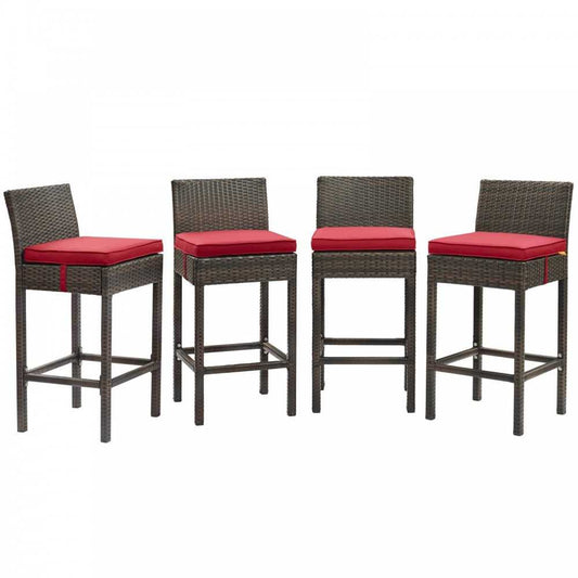 Conduit Bar Stool Outdoor Patio Wicker Rattan Set of 4, Brown Red