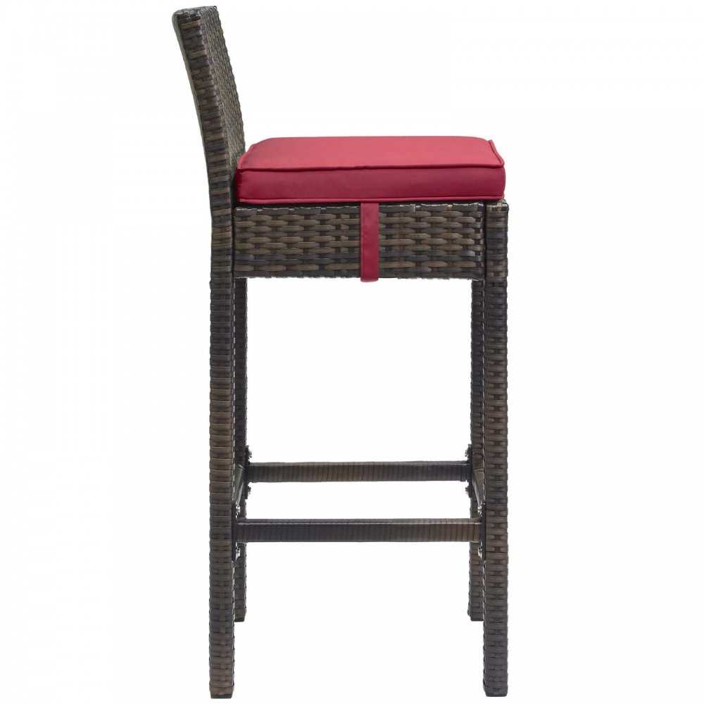 Conduit Bar Stool Outdoor Patio Wicker Rattan Set of 4, Brown Red