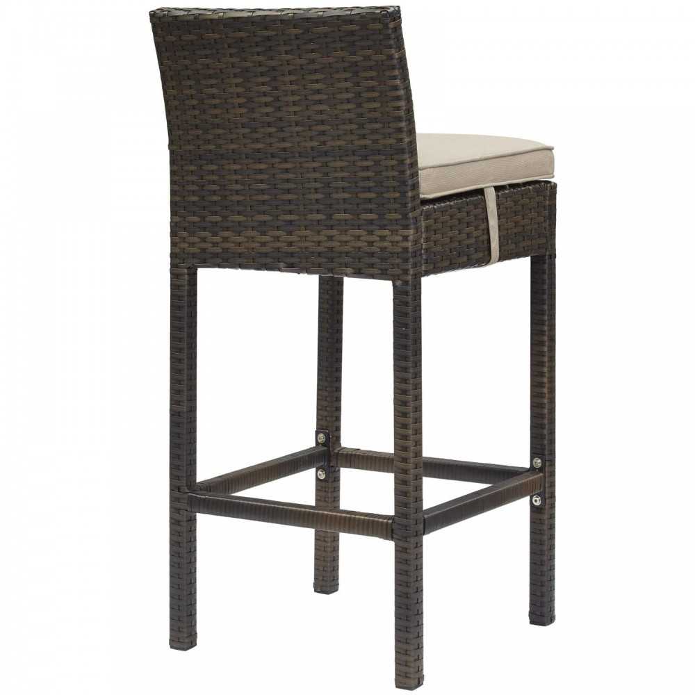 Conduit Bar Stool Outdoor Patio Wicker Rattan Set of 4, Brown Beige