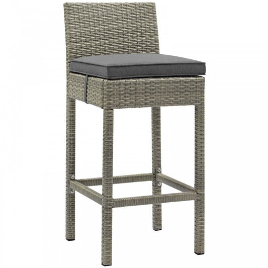Conduit Outdoor Patio Wicker Rattan Bar Stool, Light Gray Charcoal