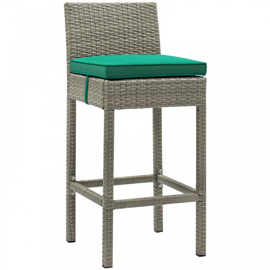 Conduit Outdoor Patio Wicker Rattan Bar Stool, Light Gray Green
