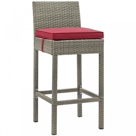 Conduit Outdoor Patio Wicker Rattan Bar Stool, Light Gray Red