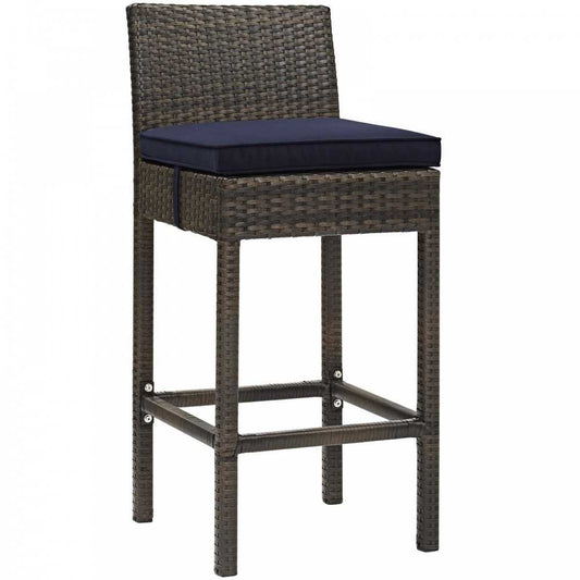 Conduit Outdoor Patio Wicker Rattan Bar Stool, Brown Navy