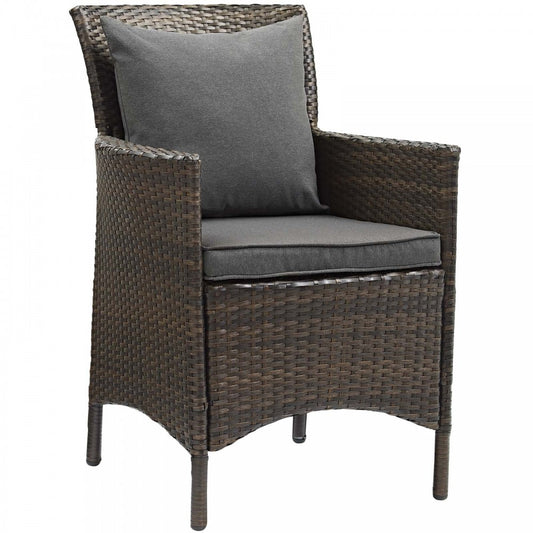 Conduit Outdoor Patio Wicker Rattan Dining Armchair, Brown Charcoal