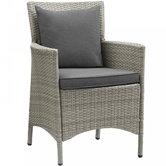 Conduit Outdoor Patio Wicker Rattan Dining Armchair, Light Gray Charcoal