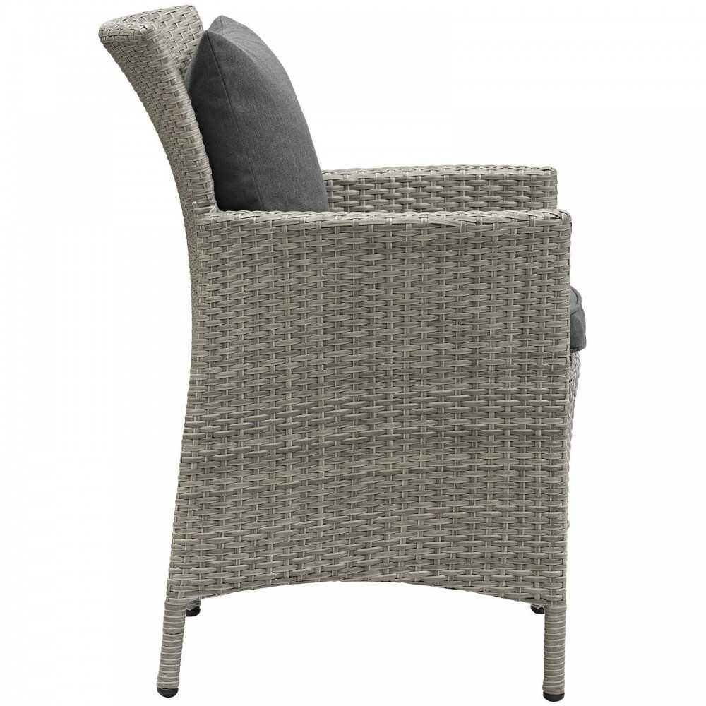 Conduit Outdoor Patio Wicker Rattan Dining Armchair, Light Gray Charcoal