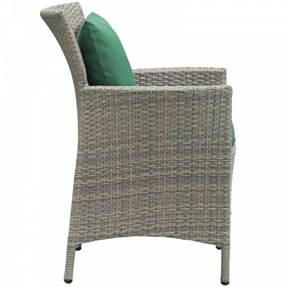 Conduit Outdoor Patio Wicker Rattan Dining Armchair, Light Gray Green