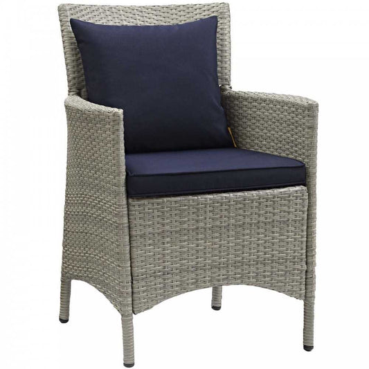 Conduit Outdoor Patio Wicker Rattan Dining Armchair, Light Gray Navy