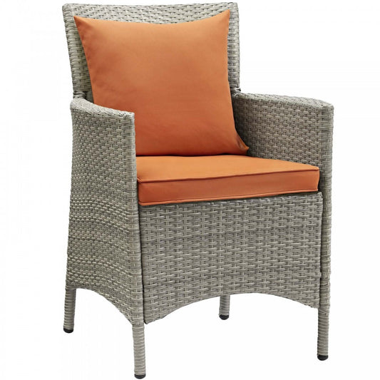 Conduit Outdoor Patio Wicker Rattan Dining Armchair, Light Gray Orange