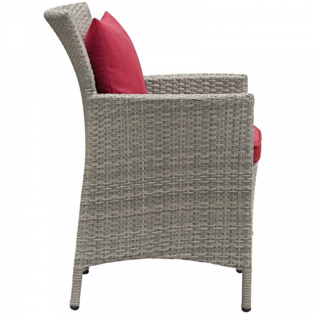 Conduit Outdoor Patio Wicker Rattan Dining Armchair, Light Gray Red