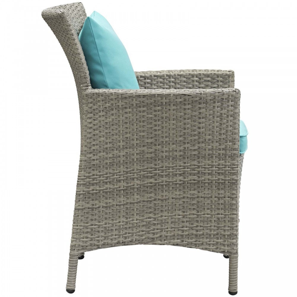 Conduit Outdoor Patio Wicker Rattan Dining Armchair, Light Gray Turquoise