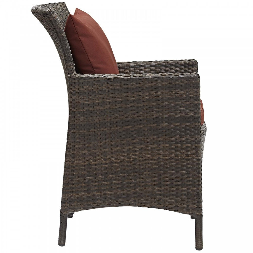 Conduit Outdoor Patio Wicker Rattan Dining Armchair, Brown Currant