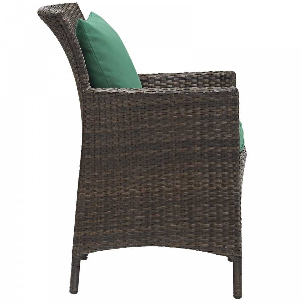 Conduit Outdoor Patio Wicker Rattan Dining Armchair, Brown Green