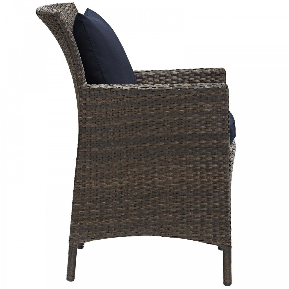 Conduit Outdoor Patio Wicker Rattan Dining Armchair, Brown Navy