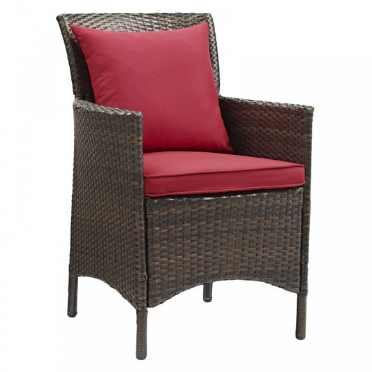 Conduit Outdoor Patio Wicker Rattan Dining Armchair, Brown Red