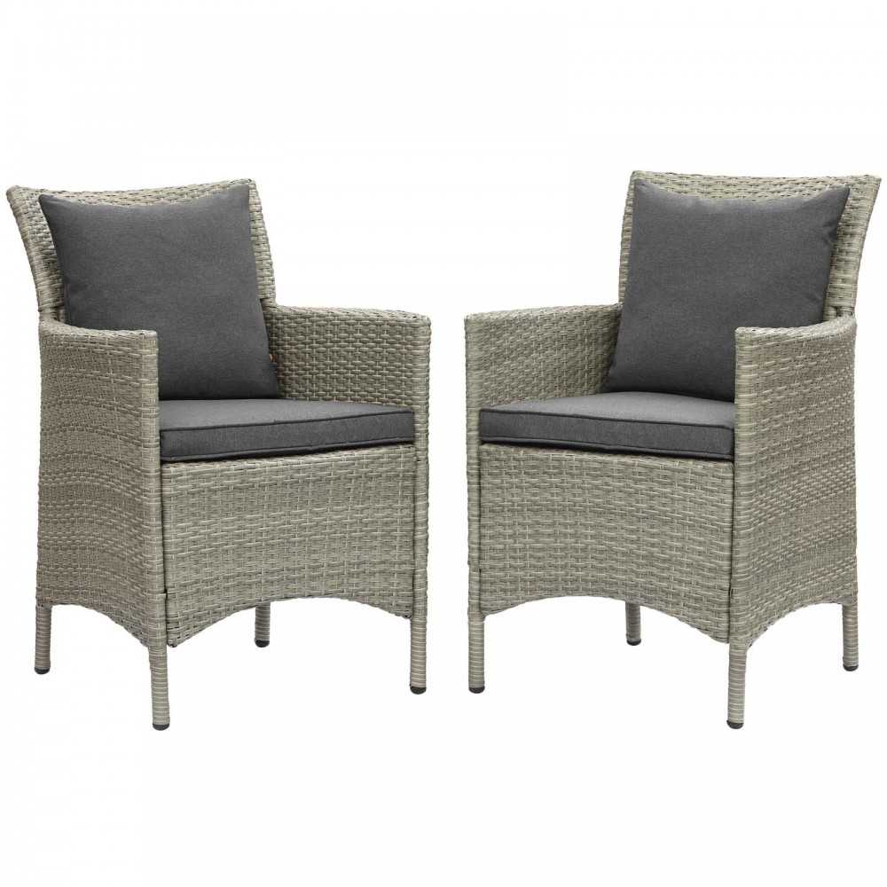 Conduit Outdoor Patio Wicker Rattan Dining Armchair Set of 2, Light Gray Charcoal