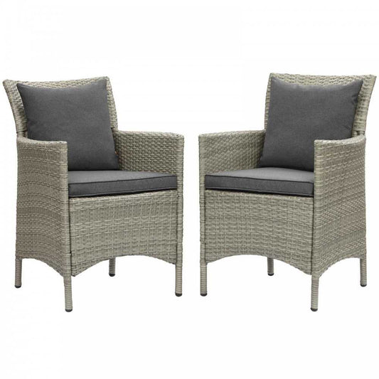 Conduit Outdoor Patio Wicker Rattan Dining Armchair Set of 2, Light Gray Charcoal