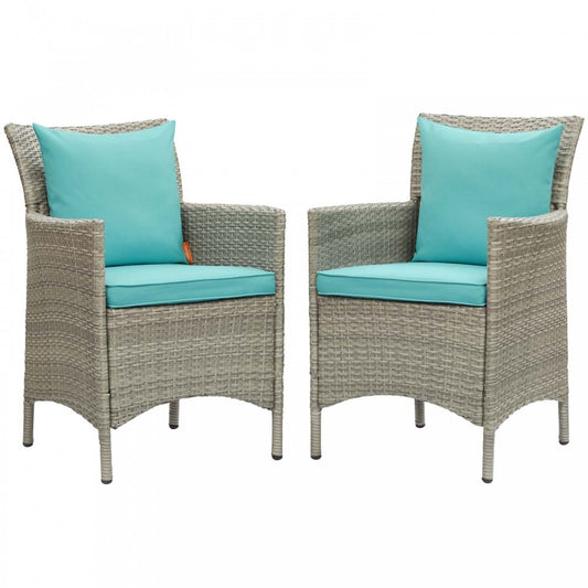 Conduit Outdoor Patio Wicker Rattan Dining Armchair Set of 2, Light Gray Turquoise