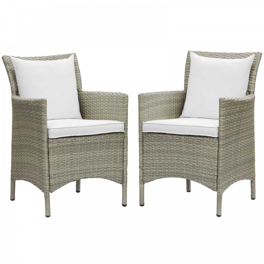 Conduit Outdoor Patio Wicker Rattan Dining Armchair Set of 2, Light Gray White