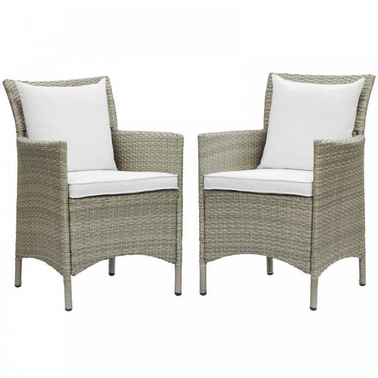 Conduit Outdoor Patio Wicker Rattan Dining Armchair Set of 2, Light Gray White