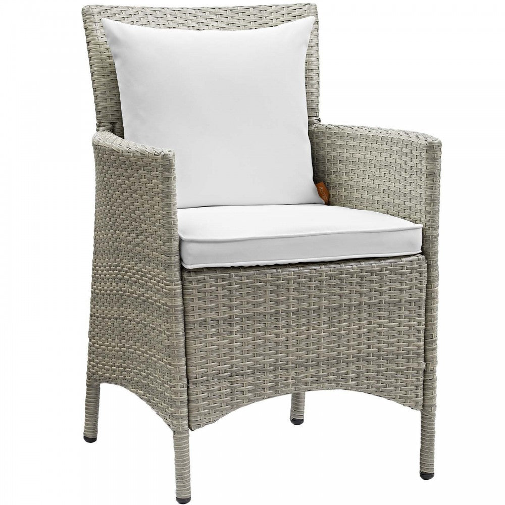 Conduit Outdoor Patio Wicker Rattan Dining Armchair Set of 2, Light Gray White
