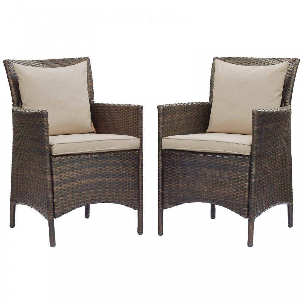 Conduit Outdoor Patio Wicker Rattan Dining Armchair Set of 2, Brown Beige