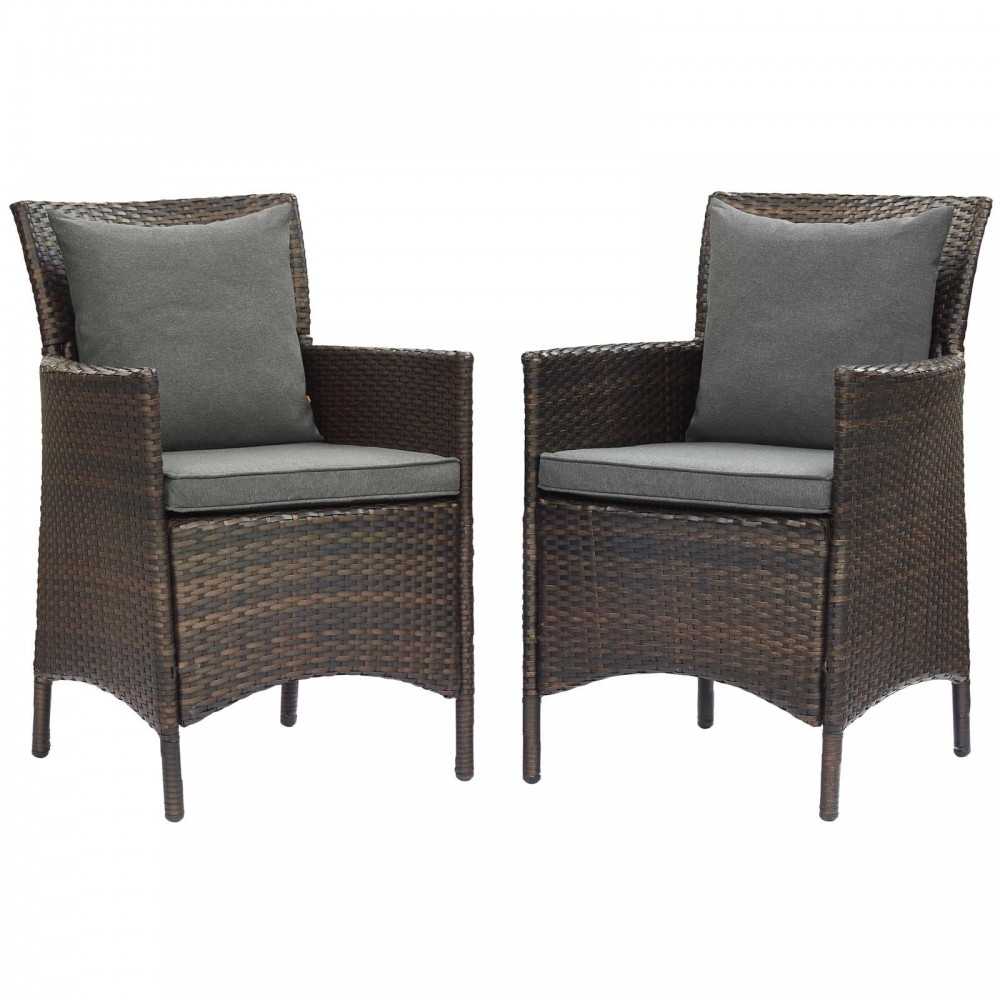 Conduit Outdoor Patio Wicker Rattan Dining Armchair Set of 2, Brown Charcoal