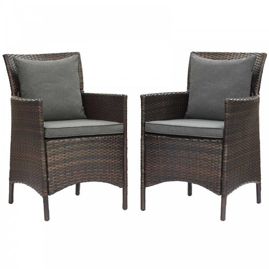 Conduit Outdoor Patio Wicker Rattan Dining Armchair Set of 2, Brown Charcoal