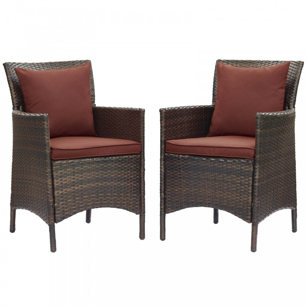 Conduit Outdoor Patio Wicker Rattan Dining Armchair Set of 2, Brown Currant