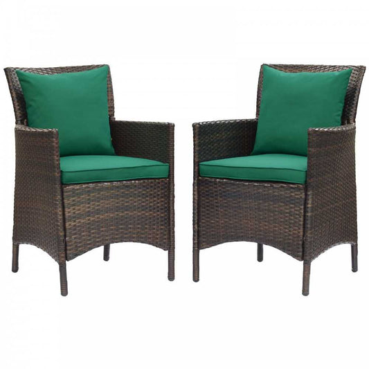 Conduit Outdoor Patio Wicker Rattan Dining Armchair Set of 2, Brown Green