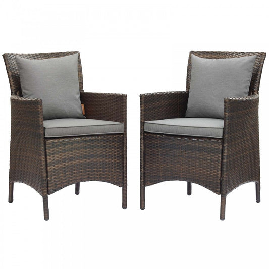 Conduit Outdoor Patio Wicker Rattan Dining Armchair Set of 2, Brown Gray