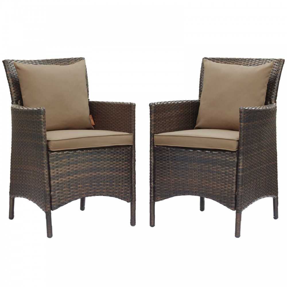 Conduit Outdoor Patio Wicker Rattan Dining Armchair Set of 2, Brown Mocha