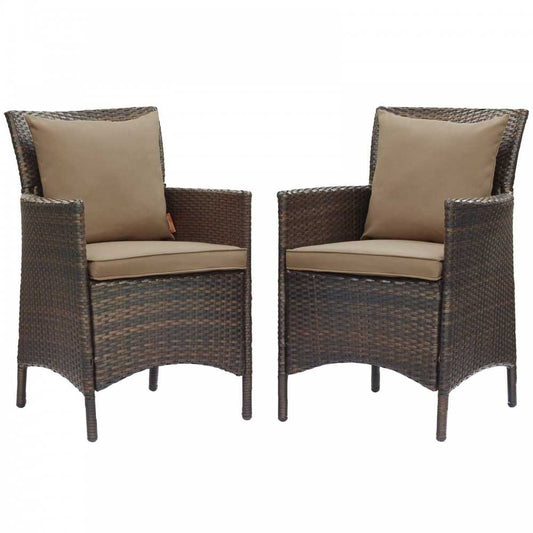 Conduit Outdoor Patio Wicker Rattan Dining Armchair Set of 2, Brown Mocha