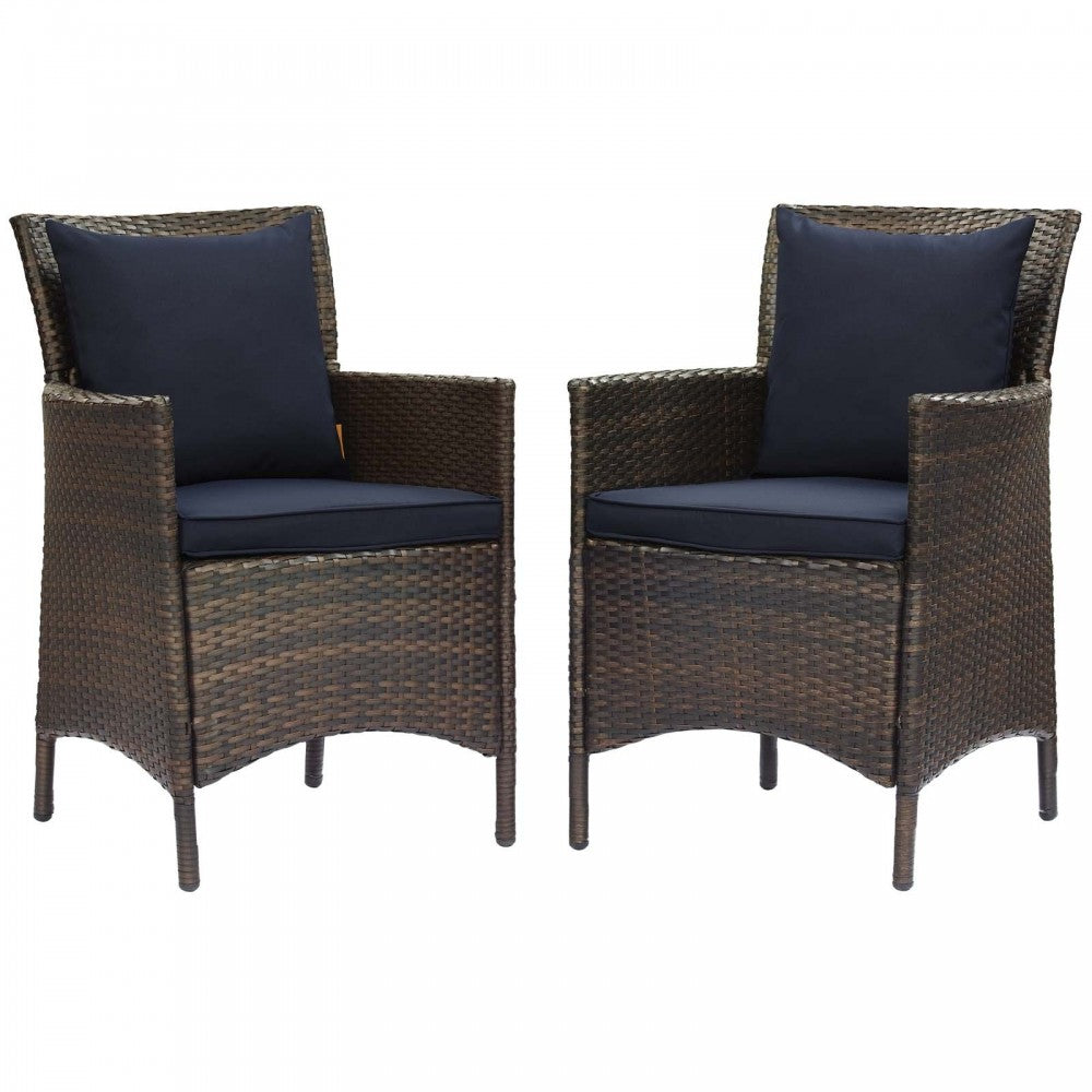 Conduit Outdoor Patio Wicker Rattan Dining Armchair Set of 2, Brown Navy