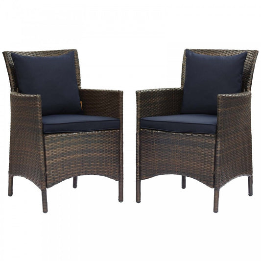 Conduit Outdoor Patio Wicker Rattan Dining Armchair Set of 2, Brown Navy