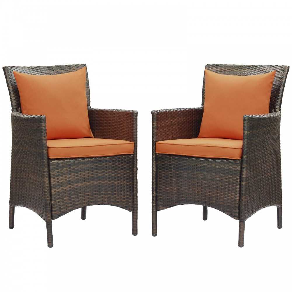 Conduit Outdoor Patio Wicker Rattan Dining Armchair Set of 2, Brown Orange