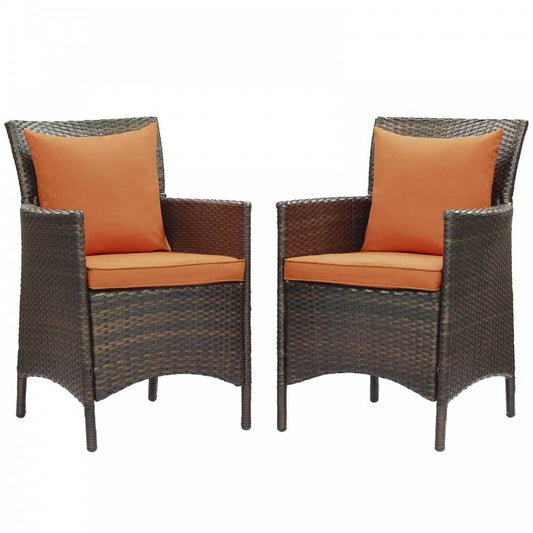 Conduit Outdoor Patio Wicker Rattan Dining Armchair Set of 2, Brown Orange