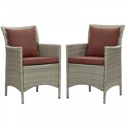 Conduit Outdoor Patio Wicker Rattan Dining Armchair Set of 2, Light Gray Currant